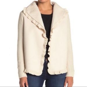 Love Token Faux Fur Ruffle Trim Cardigan Size S